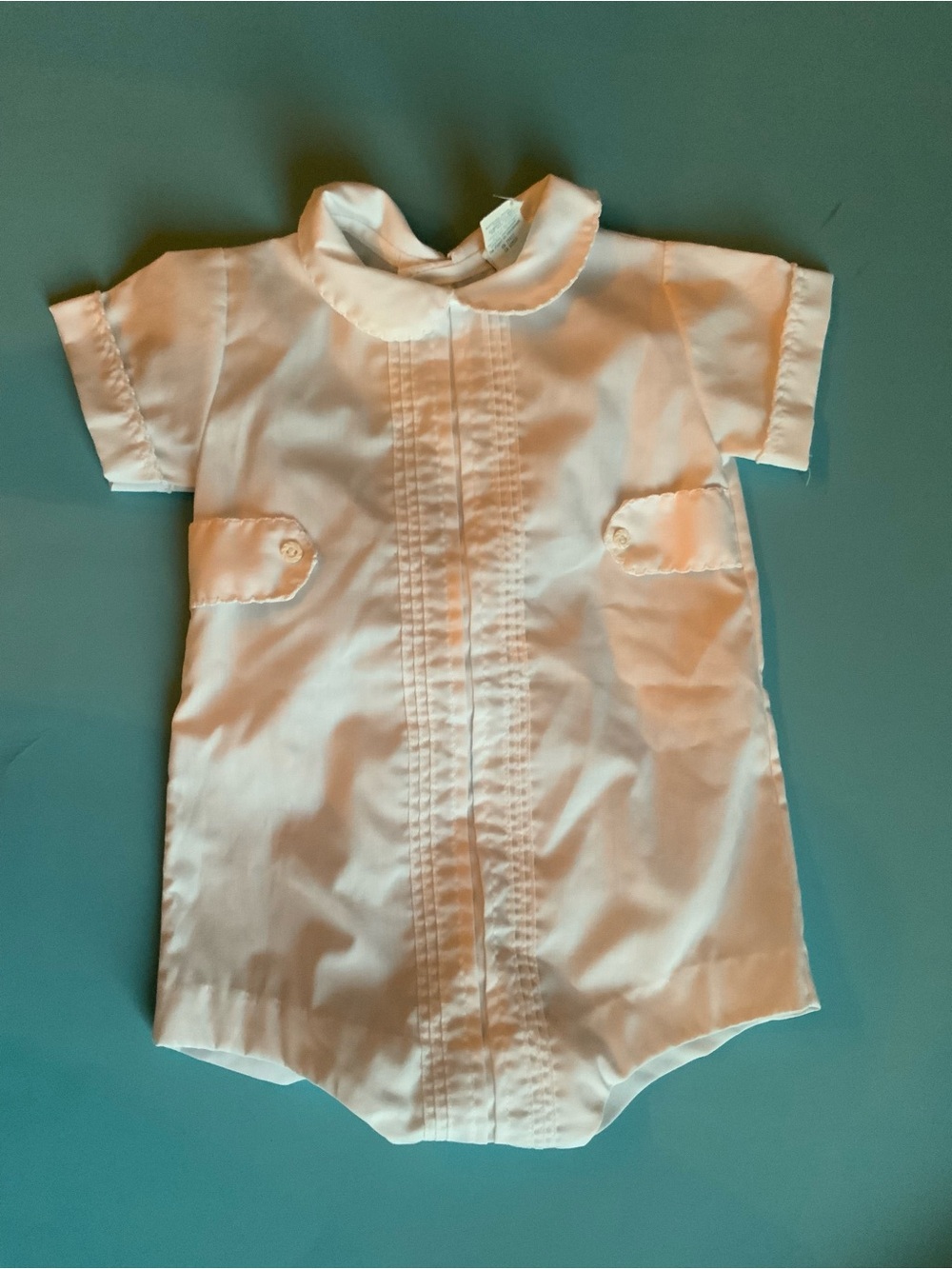 Vintage 60s Alexis White Button-Front Baby Boy Short Sleeve Romper